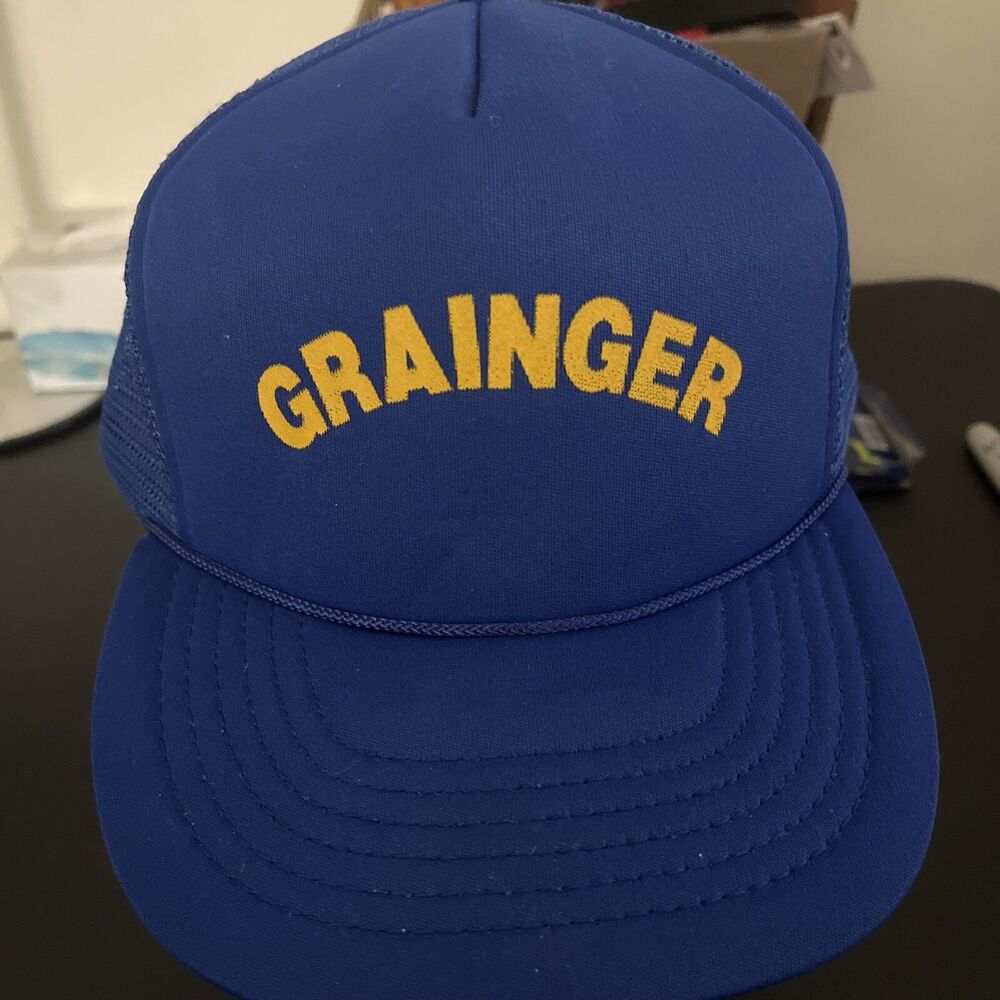 Vintage Grainger Trucker Hat Cap Snapback Adjustable Blue/Gold